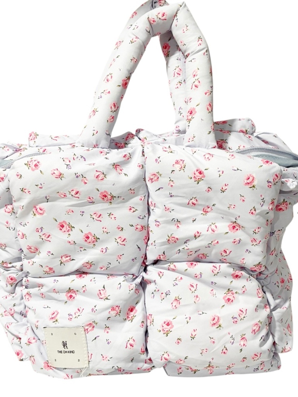 The Oh Kind Light Blue Floral Puff Quilted Puffer Bag Mini Tote